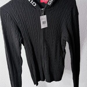 GUESS Black Zip-Up Cable Knit Sweater BRAND NEW